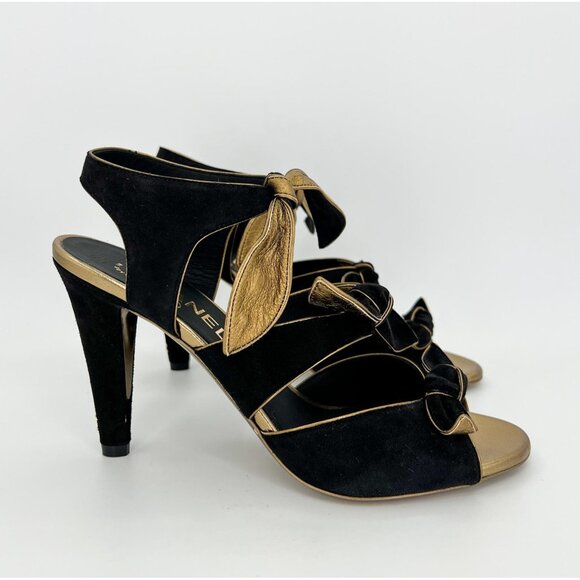 NWOT CHANEL Black Bow Cross Strap CC Logo Block Heel Sandals Size EU 38.5 - Picture 8 of 15